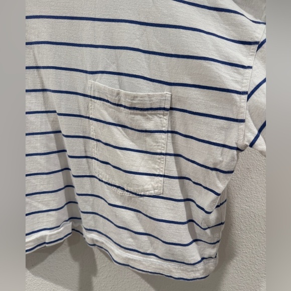 Quiksilver Striped Cropped Crewneck Surf Beach White Blue Pink T-Shirt Large - Picture 6 of 13